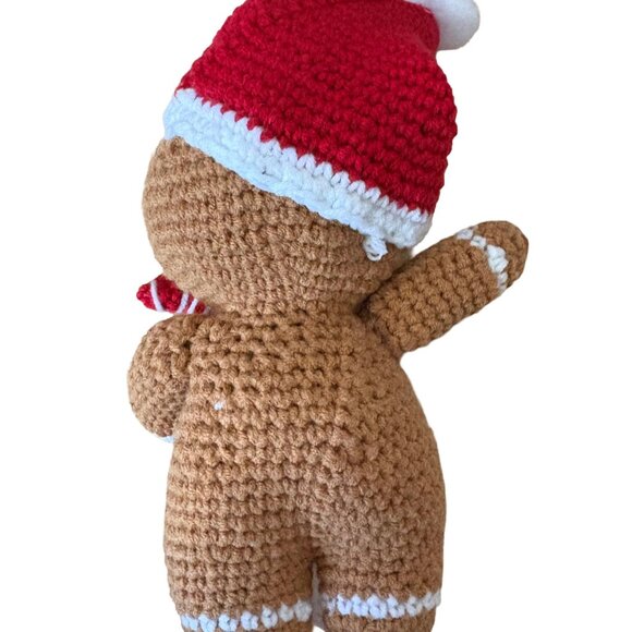 Handmade Crochet Amigurumi Gingerbread Man Christmas Toy Ornament - Picture 2 of 2